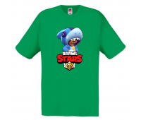 Футболка детская Бравл Старс Леон Акула (Brawl Stars Shark) зеленая 104 см