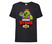 Футболка детская Бравл Старс Спайк (Brawl Stars Spike) черная 104 см Футболка детская Бравл Старс Спайк (Brawl Stars Spike) черная 104 см