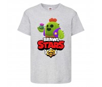 Футболка детская Бравл Старс Спайк (Brawl Stars Spike) серая 104 см Футболка детская Бравл Старс Спайк (Brawl Stars Spike) серая 104 см