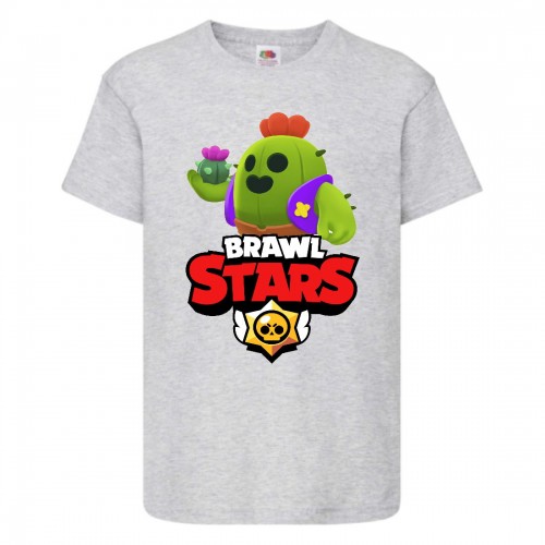 Футболка детская Бравл Старс Спайк (Brawl Stars Spike) серая 104 см Футболка детская Бравл Старс Спайк (Brawl Stars Spike) серая 104 см