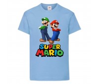Футболка Супер Марио 10 (Super Mario) голубая (SMar sbl-4) 116 см
