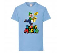 Футболка Супер Марио 12 (Super Mario) голубая (SMar sbl-6) 152 см