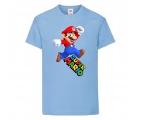 Футболка Супер Марио 14 (Super Mario) голубая (SMar sbl-8) 140 см