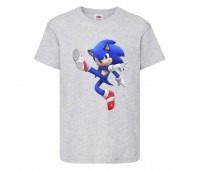 Футболка детская Соник заносит ногу (SONIC) серая (snc  gr-03) 116 см