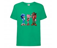 Футболка детская Соник 3 героя (SONIC) зеленая (snc  grn-6) 116 см