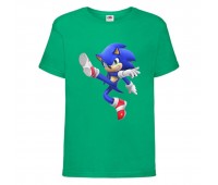 Футболка детская Соник заносит ногу (SONIC) зеленая (snc  grn-03) 152 см