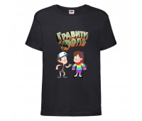 Футболка детская Гравити Фолз Мэйб и Диппер 8 (Gravity Falls Mayb and Dipper 8) черная (GF  blc-02) 164 см
