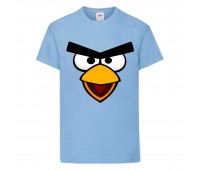 Футболка детская Энгри Бердс  (Angry Birds) свето-голубая  (AB-face-blue) 104 см