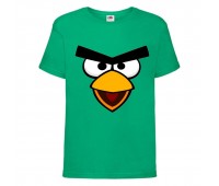 Футболка детская Энгри Бердс  (Angry Birds) зеленая  (AB-face-green) 164 см