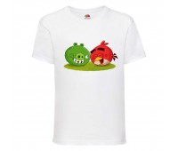Футболка детская Энгри Бердс  (Angry Birds) белая (AB-red&svin-white) 164 см