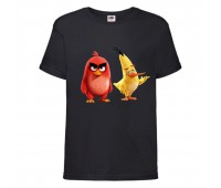 Футболка детская Энгри Бердс  (Angry Birds) черная  (AB-red&chak-2-black) 152 см