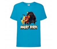 Футболка детская Энгри Бердс  (Angry Birds) голубая  (AB-red-chak&bomb-2-blue) 152 см