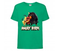 Футболка детская Энгри Бердс  (Angry Birds) зеленая  (AB-red-chak&bomb-2-green) 164 см