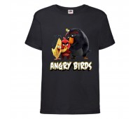Футболка детская Энгри Бердс  (Angry Birds) черная  (AB-red-chak&bomb-2-black) 104 см