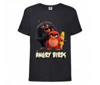 Футболка детская Энгри Бердс  (Angry Birds) черная  (AB-red-chak&bomb-3-black) 104 см