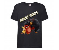 Футболка детская Энгри Бердс  (Angry Birds) черная  (AB-red-chak&bomb-4-black) 104 см