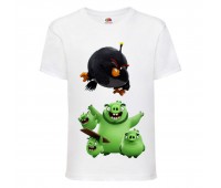 Футболка детская Энгри Бердс  (Angry Birds) белая  (AB- pigs-bomb-white) 164 см