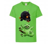 Футболка детская Энгри Бердс  (Angry Birds) светло-зеленая  (AB-pigs-bomb-green) 116 см