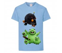 Футболка детская Энгри Бердс  (Angry Birds) светло-голубая  (AB-pigs-bomb-blue) 104 см