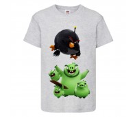 Футболка детская Энгри Бердс  (Angry Birds) серая  (AB-pigs-bomb-gray) 104 см
