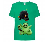 Футболка детская Энгри Бердс  (Angry Birds) зеленая  (AB-pigs-bomb-green) 164 см