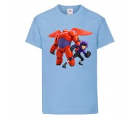 Футболка детская Город героев Баймакс и герой (Baymax and hero HC blu 1) голубая 152 см