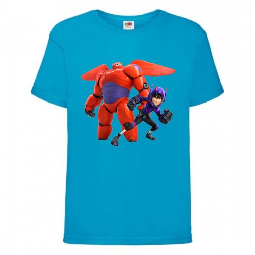Футболка детская Город героев Баймакс и герой (Baymax and hero HC blu 1) синяя 152 см Футболка детская Город героев Баймакс и герой (Baymax and hero HC blu 1) синяя 152 см