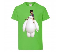 Футболка детская Город героев Герой верхом на Баймаксе (Hero on Baymax HC lgrn 4) светлозеленая 164 см