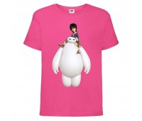 Футболка детская Город героев Герой верхом на Баймаксе (Hero on Baymax HC pnc 4) розовая 140 см