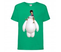 Футболка детская Город героев Герой верхом на Баймаксе (Hero on Baymax HC grn 4) зеленая 164 см