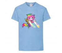 Футболка детская Радужная Кошка 002 (Rainbow Cat) голубая (RNC lbl 002) 104 см