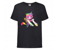 Футболка детская Радужная Кошка 002 (Rainbow Cat) черная (RNC blc 002) 116 см