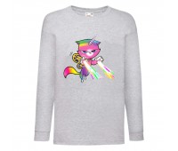 Лонгслив реглан Радужная Кошка 002 (Rainbow Cat) серый (RNC gry 002) 104 см
