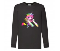 Лонгслив реглан Радужная Кошка 002 (Rainbow Cat) черный (RNC blc 002) 104 см