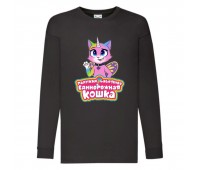 Лонгслив реглан Радужная Кошка 005 (Rainbow Cat) черный (RNC blc 005) 140 см