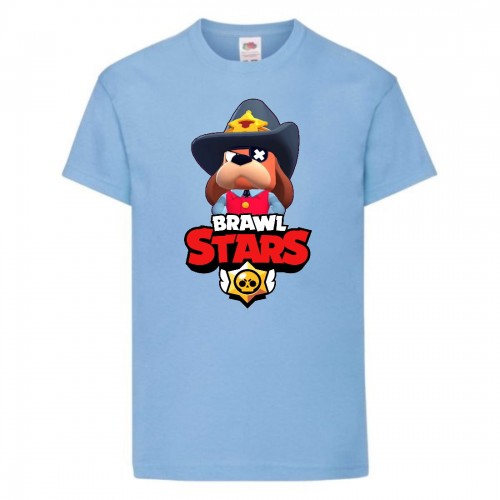 Футболка детская Brawl Stars Colonel Ruffs Sheriff (Бравл Старс Генерал Гавс Шериф) голубая 140 см Футболка детская Brawl Stars Colonel Ruffs Sheriff (Бравл Старс Генерал Гавс Шериф) голубая 140 см