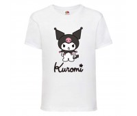 Футболка детская Хеллоу Китти Куроми (Kuromi Hello Kitty 001) белая 98 см