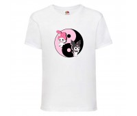 Футболка детская Хеллоу Китти Куроми (Kuromi Hello Kitty 005) белая 116 см