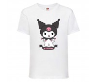 Футболка детская Хеллоу Китти Куроми (Kuromi Hello Kitty 006) белая 164 см