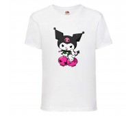 Футболка детская Хеллоу Китти Куроми (Kuromi Hello Kitty 002) белая 152 см
