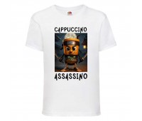 Футболка детская Брейнрот Капучино Ассасино итальянский мем (brainrot Capuccino Assassino 001) белая 104 см