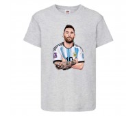 Футболка детская Футбол Лионель Месси (Lionel Messi 006) серая 140 см