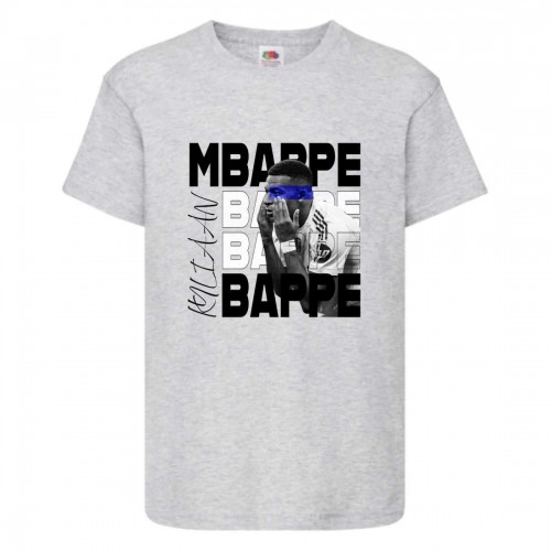 Футболка детская Футбол Килиан Мбаппе (Kylian Mbappe 001) серая 128 см Футболка детская Футбол Килиан Мбаппе (Kylian Mbappe 001) серая 128 см